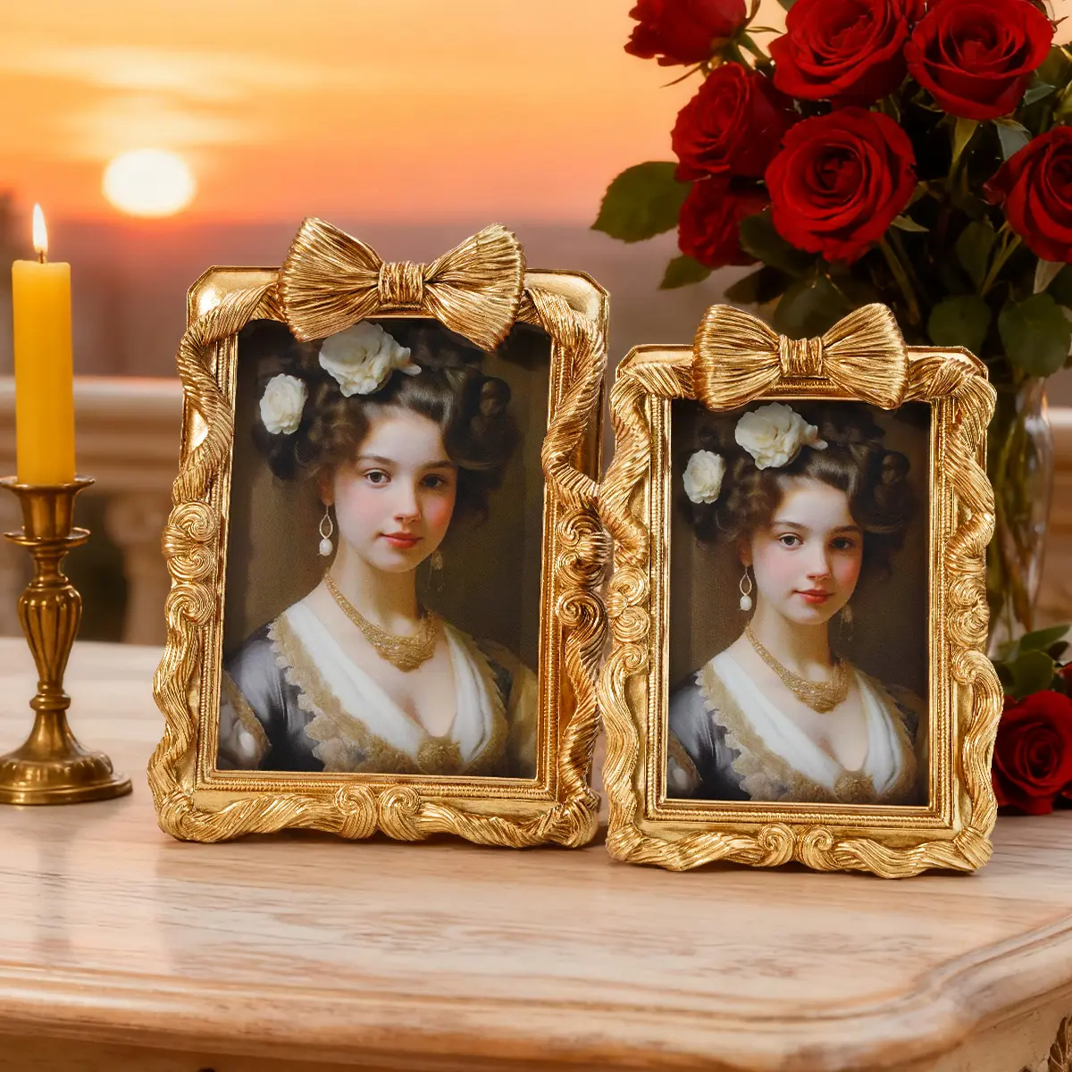 European Bow Rectangular Decorative Picture Frame, High Quality Frame Design, Indoor Desktop Photo Display, Wall Mountable Multi-Purpose Home Decoration, Home Decor Accessory