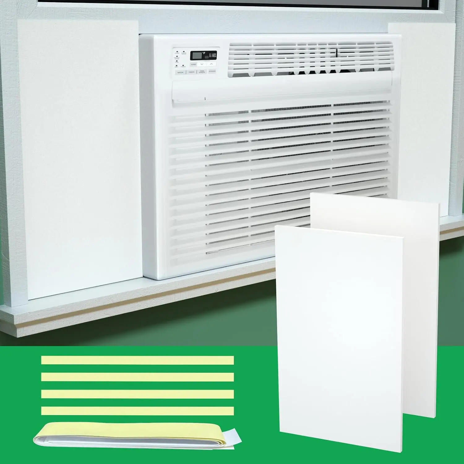 2Pcs EVA Window Air Conditioner Insulation Panels 17"×10", Year Round Heat Block & Draft Stopper, Easy Install AC Side Seal Panels