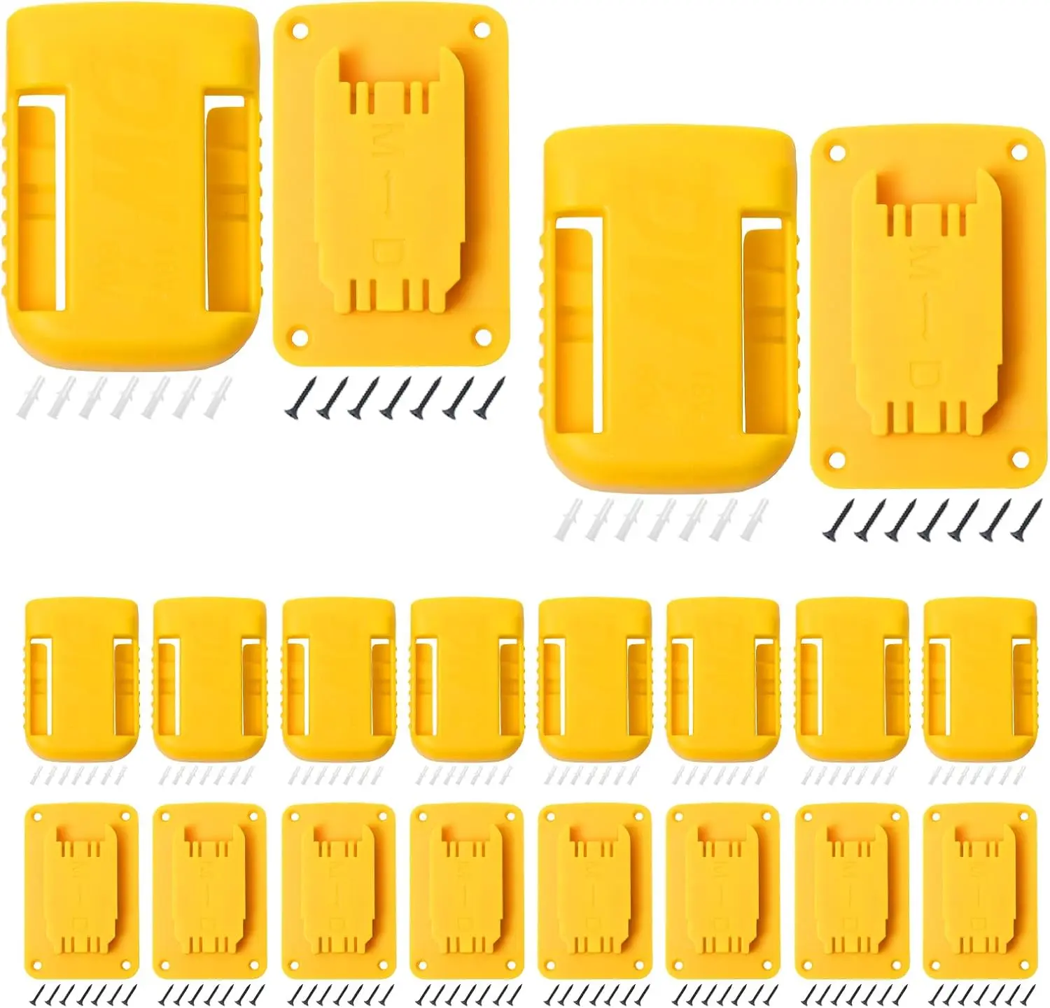 20-Pack Tool & Battery Holders, Dewalt 20V Wall Mount Hanger, Milwaukee M18 Drill Tool Storage Shelf (Yellow)