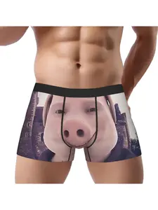 Funny Calling Pig Man Selfie Boxers, Realistic Big Snout Animal Face, Weird Meme Gift for Him, Stretch Boxer Shorts, Casual Style Underwear