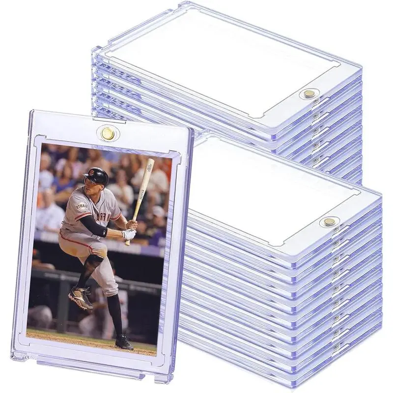 UFORU Gold-Magnet Hold Acrylic Plastic Card Holders - 35pt Hard Sleeves Case with 1-Touch Easy Retrieval, UV Coating, Water-Dust Shield, Toploader Sleeves for Baseball Cards, Durable for Daily Use, Collector Gift