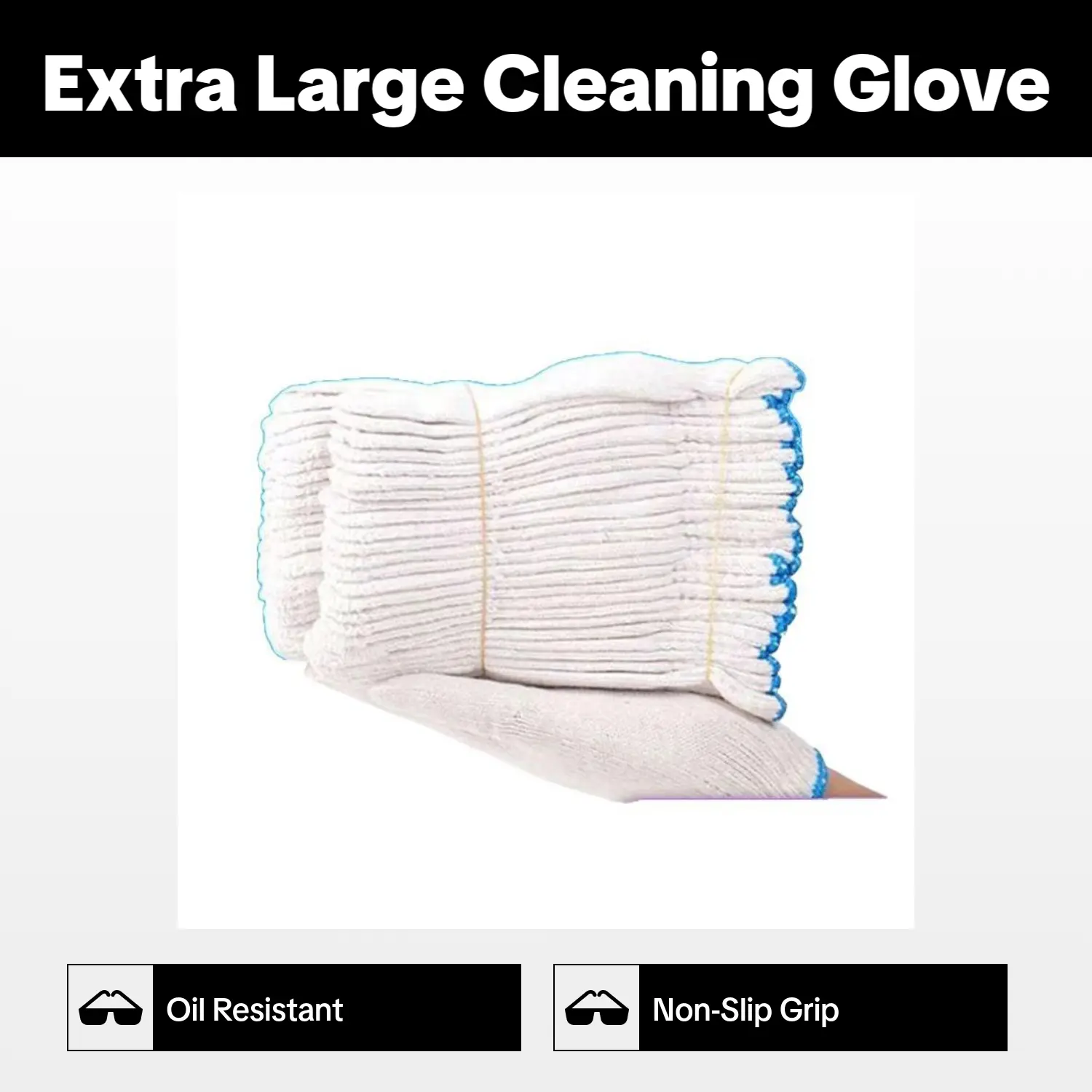 12-Pair Large Nylon Cotton Yarn Cleaning Gloves, Extra-Thick White, Wear-Resistant, Non-Slip, Oil-Resistant for Construction Site Work Value Set, Construction Work, Extra-Protective Cleaning Gloves