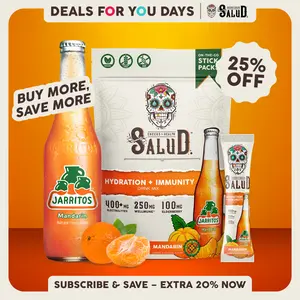 Salud x Jarritos 2-in-1 [Hydration + Immunity - Mandarin] Electrolytes, Immune Support, Dairy & Soy Free - 400mg Electrolytes, 250mg Wellmune, 100mg Elderberry - Healthcare, Vitamin (15 Servings), Coconut, Sugar