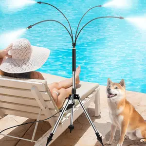 Standing Misters for Outside Patio, Adjustable 4.1FT Misting System with Four  Heads & 26.2FT Water Hose, Portable Standing Misters Cooling System for Camping, Pool, BBQ, Beach & Garden