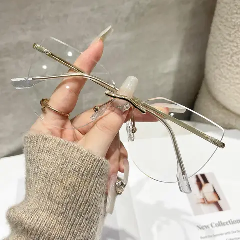 Women's Fashionable Rimless Eyeglasses, Casual Trendy Anti-blue Light Eyeglasses for Everyday Use, Fashion Accessories for Outdoor Activities, Fashionable Frames Glasses, Stylish Glasses, Stylish Trendy Eyewear