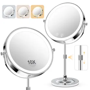9“Illuminated Makeup Mirror, 4000mAh Rechargeable Vanity Mirror, 1X/10X Dual-Sided Magnifying Mirror with Height Adjustment, 3 Color Temperature Stepless Dimming Lighted Makeup Mirror, Perfect Gift for Women
