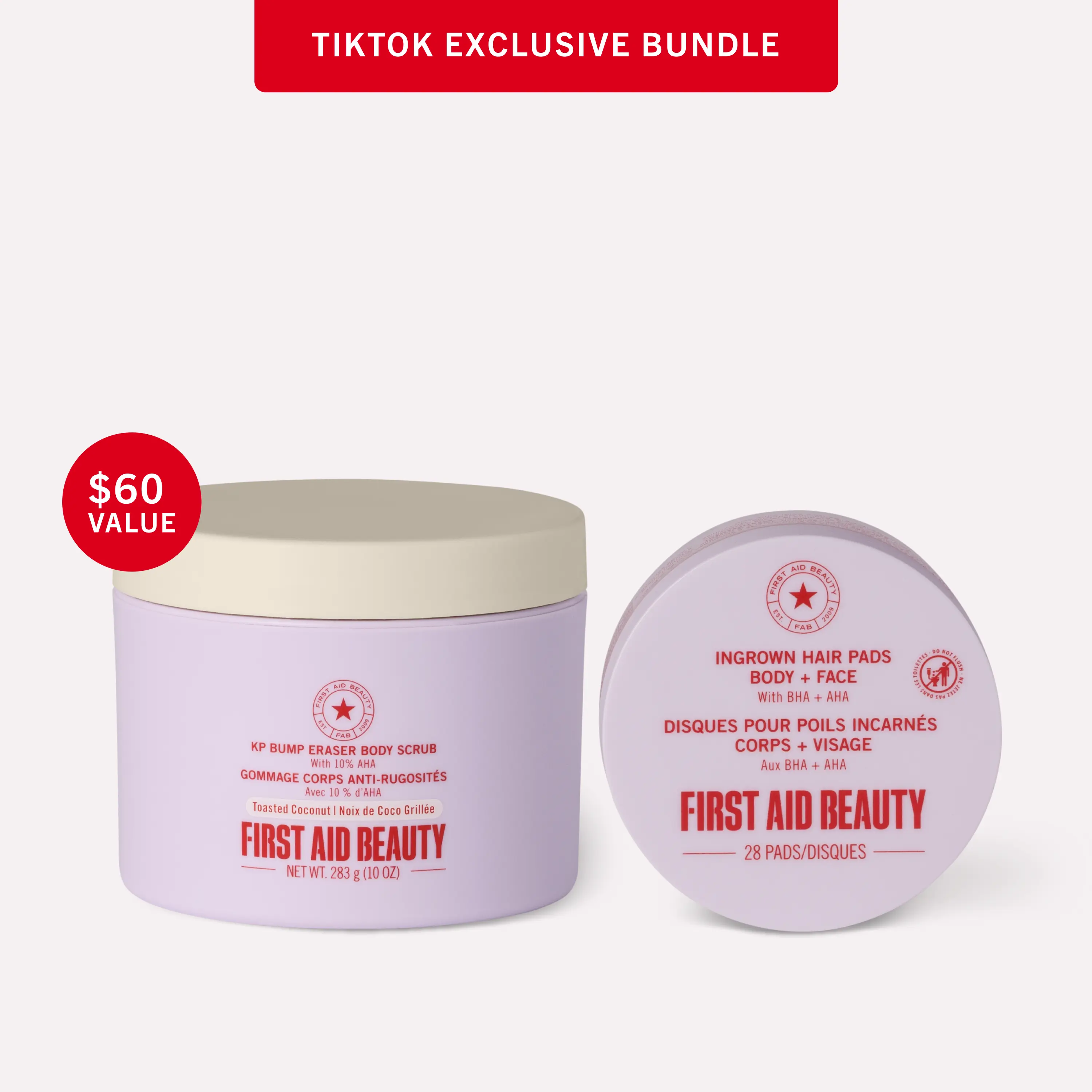 First Aid Beauty TTS Exclusive Smooth Body Bundle: KP Bump Eraser Body Scrub 10oz & Ingrown Hair Pads Travel Size