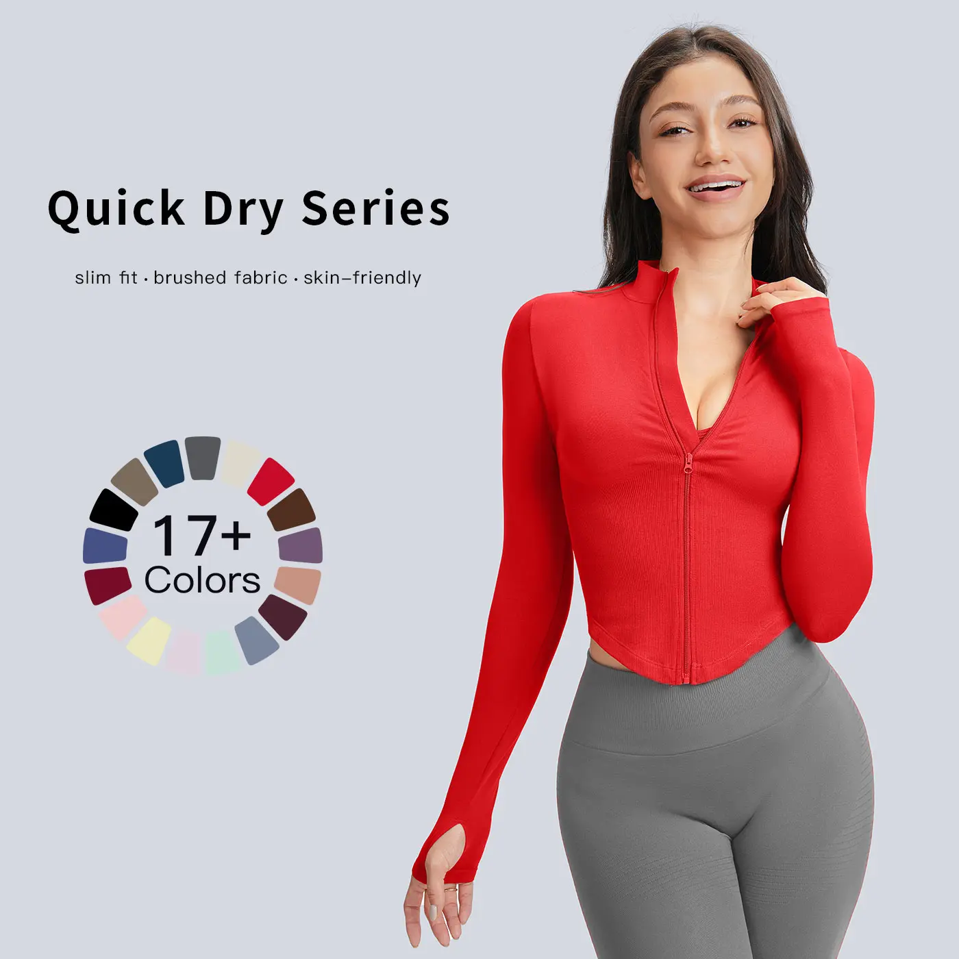 Women's Solid Color High Collar Quick-Dry Long Sleeve Zipper Athletic Outerwear, Gym-to-Yoga Fit Sweat-Dry Fast Sports Jacket for Yoga, Gym, All-Season Activewear