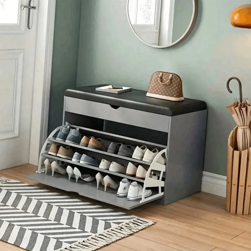 dress shoes slip on men Modern Entryway Narrow 24-Pair Shoe Cabinet with 3 Flip Drawers – GiraTree main image 1