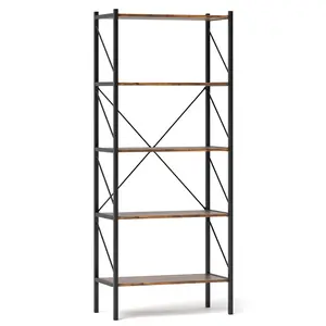 COSTWAY - 5-Tier Bookshelf with Open Shelves and Heavy Duty Metal Frame-Rustic Brown