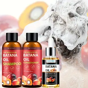 ROZINO 3 in 1 Hair Care Set with Batana Oil Shampoo Conditioner & Hair Boost Oil for Moisture Gloss Softness Enhancing Shine and Hydration