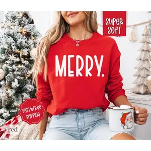 Merry Christmas Sweatshirt, Christmas Sweater, Women's Holiday Crewneck