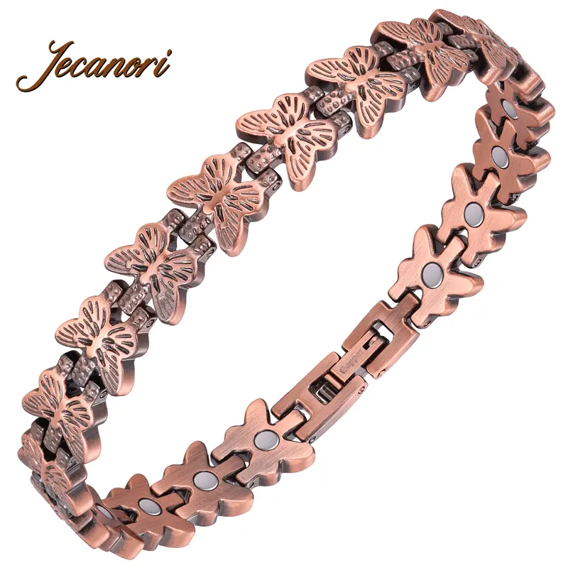 Jecanori Women's Pure Copper Enhanced Bangle - Elegant Butterfly Motif, Adjustable Fit, 3500G Magnets, 8.46in, Gift-Ready Pack, Stackable, Magnetic Wellness Jewelry, Unique Material Bracelets & Bangles for Adults, Anniversary Gift Accessory