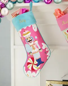212 MAIN Yarn Colonel Cupcake Embroidered Needlepoint Stocking, 11x18 in., Festive Decor, Machine Washable Home Supply