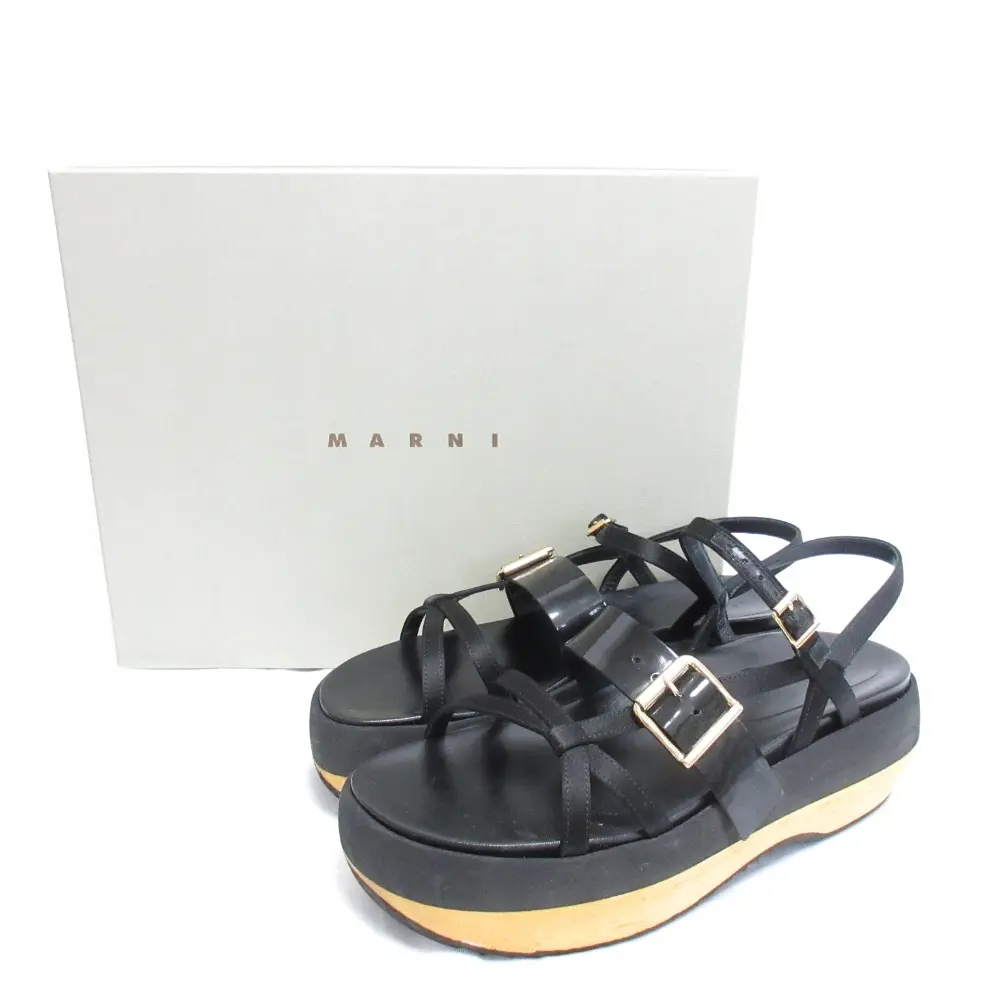 Pre-owned MARNI Patent Leather Small Leather Goods Flatform Sandals