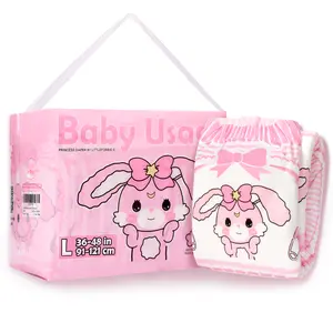 Littleforbig Adult Sized Diaper Baby Usagi 10 Pieces - Thick & Fluffy, Ultra-Soft Padding, Leak Guards, Quick Absorbency, Pastel Pink Bunny Design, Size L 36-48 in