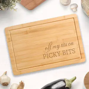 Chopping Board Engraved Cutting Board Off my Tits On Picky Bits Charcuterie Novelty Viral Cheese Board for Cooking, Birthday Thanksgiving Xmas Gift Giving Kitchen Christmas Supplies, Holiday New year 2026 Gift Bamboo Chopping Board