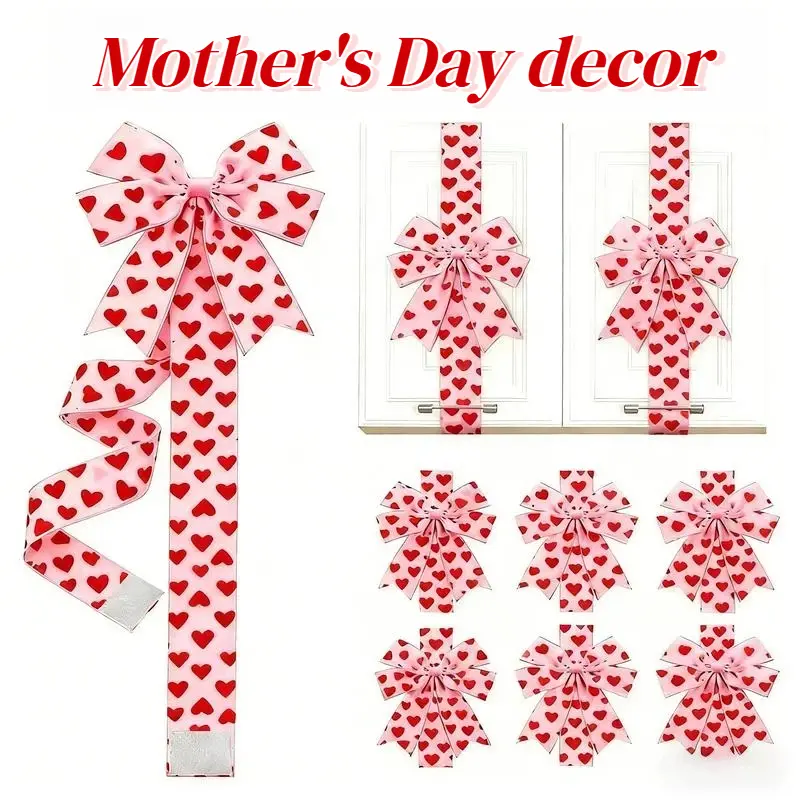 Romantic Self-Adhesive Pink Heart Polyester Fringe Bows - 4/8 PCS, 78.8x2.4 in Contemporary Red Ribbon, Decorative Home & Valentine's Day Supplies for Window/Kitchen (Self-Adhesive Backing Saves Time)