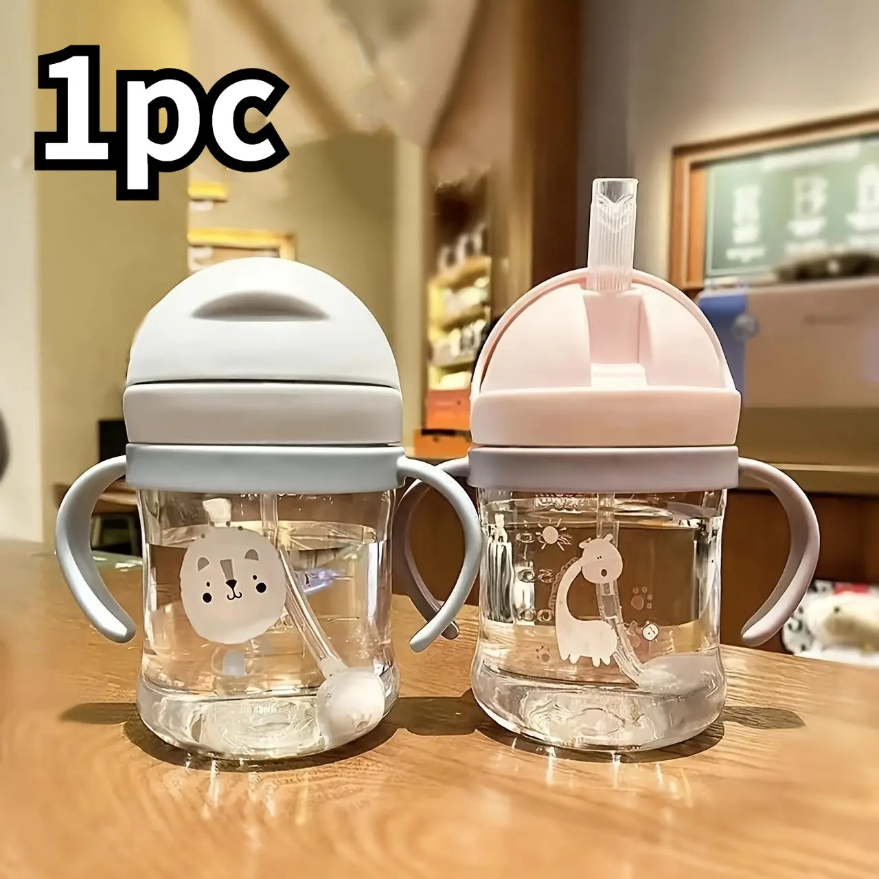 Cute cartoon Washable Reusable Portable water bottle with Straw tube, graduated sippy cup, 250ml（8.45oz） Baby Bottle, Water Bottle Toddler, Toddler Sippy Cups, Bottles with Lids