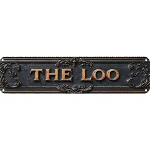 Vintage Retro Aluminum Metal Tin Signs 16 x 4 Inches, THE LOO Style License Plate Wall Decor Street Signs for Bar Cafe Garage Man Cave Home, Classic Funny & Inspirational Wall Art Decor