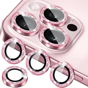 iPhone 17 Pro Max Camera Lens Cover Protector, 3pcs Bling Diamond & Glitter Metal Ring Design, 9h Tempered HD Glass Protection Film, Smartphone Accessories