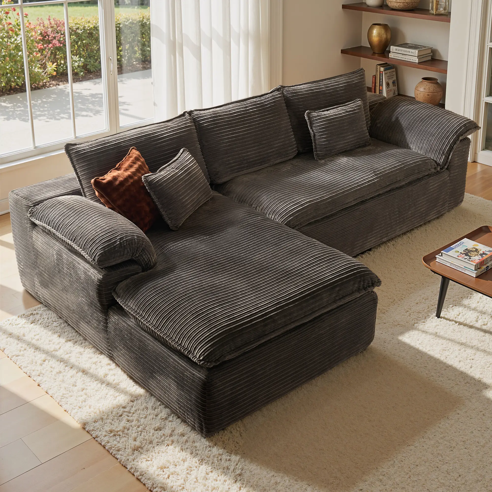 XIZZI 112" L Shaped Modular Sectional Cloud Couch with Chaise, Modern Sofas Set, Cloud Boneless Couch with Layered Cushion, Upholstered Sofa, Flexible Module Combination for Living Room, No Assembly Require