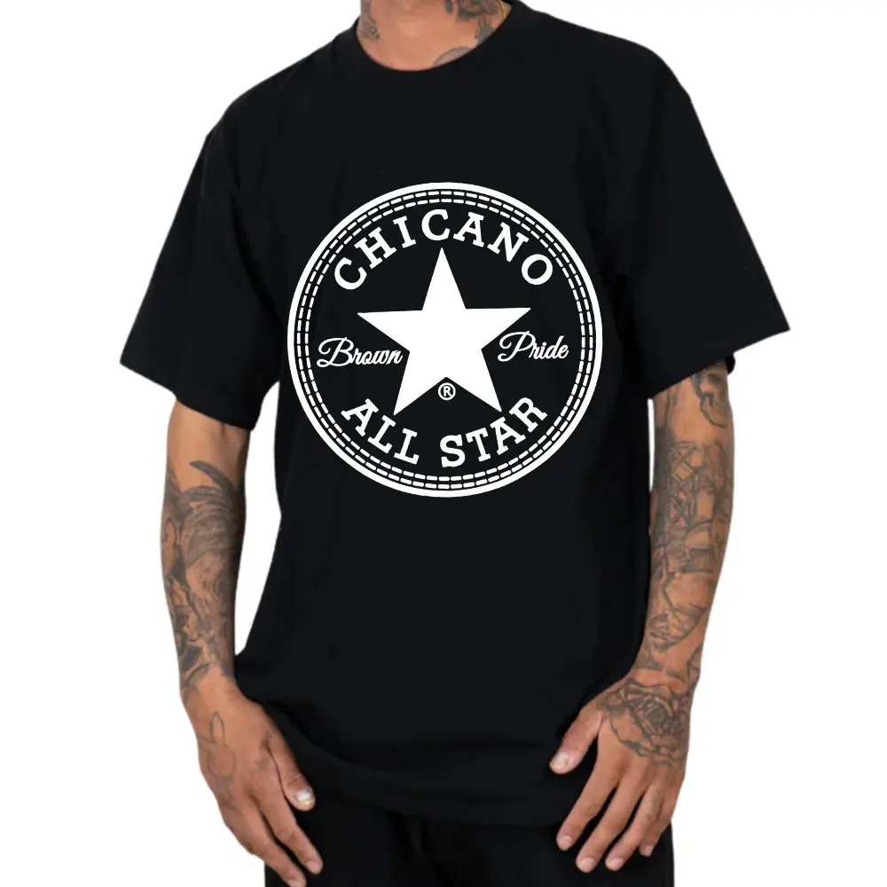 Chicano All Star Brown Pride Vintage Graphic Tee Unisex Hoodie Medium Heavy Polyester Sweatshirt Loose Fit Urban Casual Tops Pullover Black