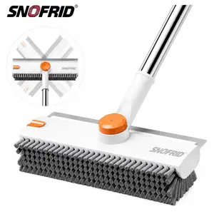 【DealsForYouDays】Snofrid Floor Scrub Brush, 3 in 1 Floor Scrub Brush with 54-in Adjustable Long Handle and Scraper Heavy Duty Stiff Bristle Floor Scrubber for Cleaning Shower Bathroom Kitchen Patio Garage Pool Wall and Deck, Orange&White