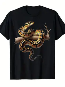 Funny Ball Python Lover Reptile Keeper Pet Owner Snake Graphic T-Shirt - Unisex Retro Style 220gsm Heavyweight Short Sleeve Round Neck Tee with Vibrant Snake Print for Men & Women, All-Season Casual Wear for Snake Enthusiasts & Reptile Owners