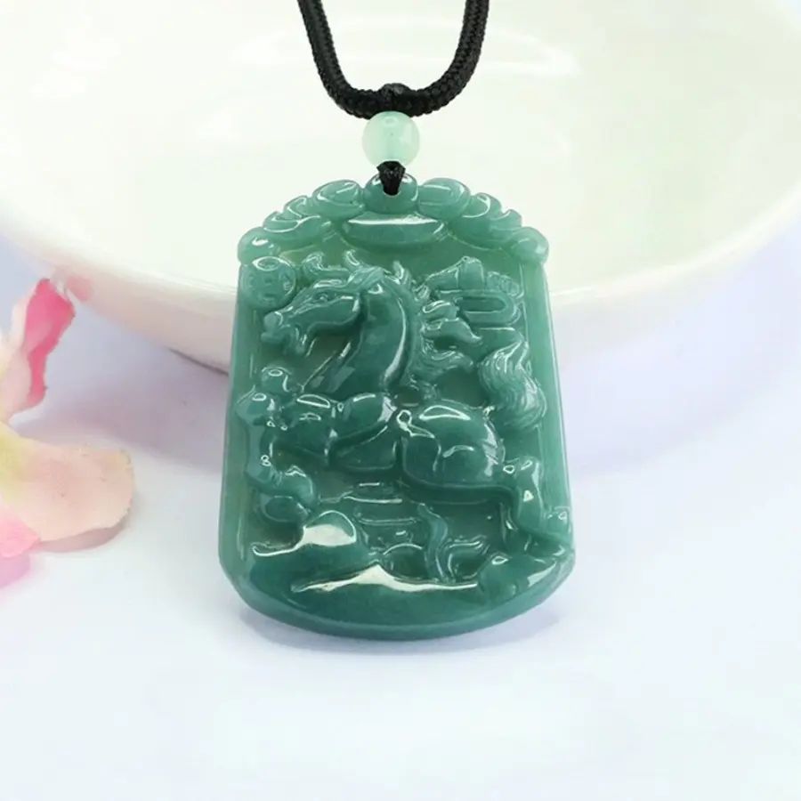 Natural Grade A Jadeite Horse Pendant - Blue Water Jade Chinese Zodiac Charm, Auspicious Success Amulet, Pendant Design Necklace for Women, Unisex Elegant Gemstone Jewelry for Daily Wear & Gifting, Auspicious Gem, Gemstone Pendant Jewelry Sets