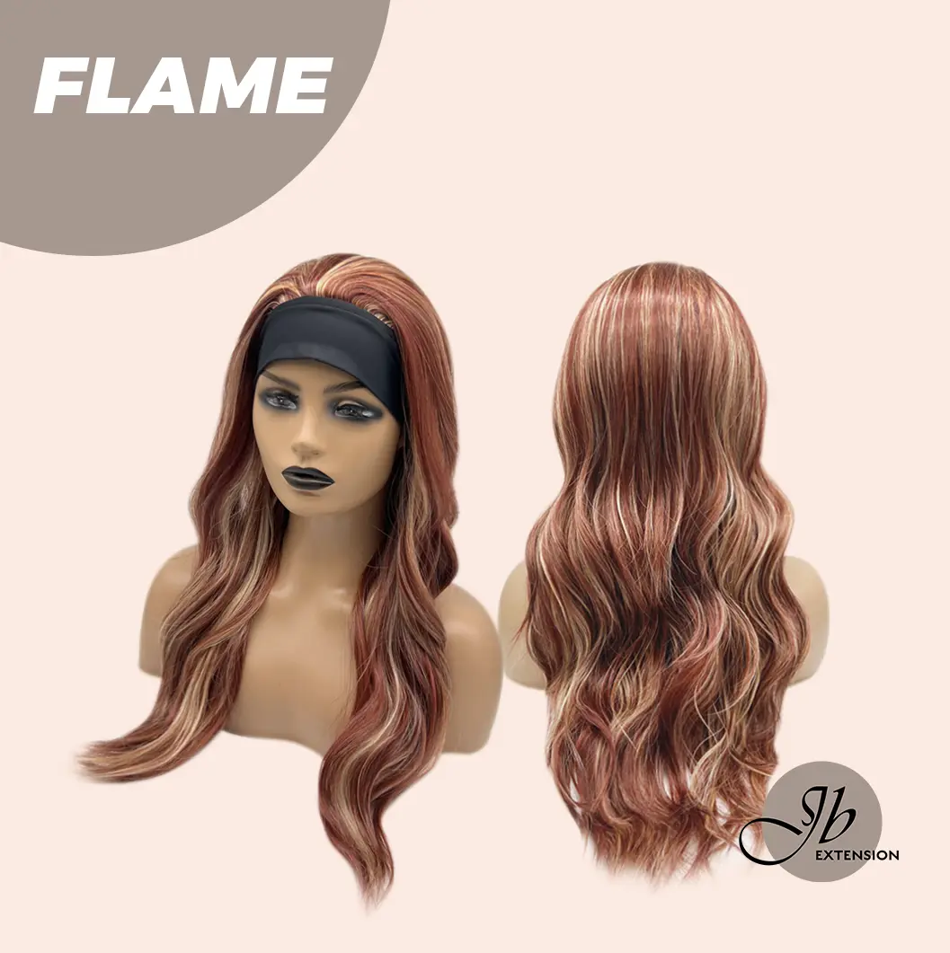 JBEXTENSION 24 Inches Curly Copper Auburn with Blonde Highlights Headband Wig FLAME