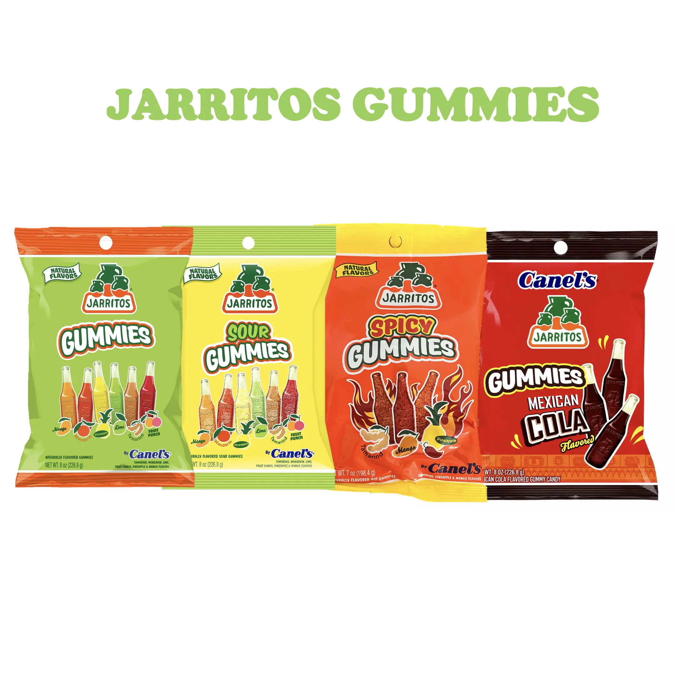 Jarritos Mexican Cola Gummies Original sweet Gomitas or Sour Gummies Candy Snack by Canels 8oz