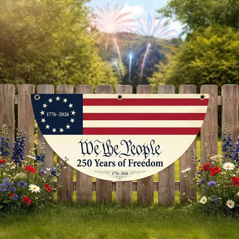 USA 250th Anniversary Semiquincentennial Patriotic Rectangle Yard Flag - 1776-2026 Fluorescent Shades, Fast-Drying, Bright Transparent Outdoor Banner, 4th of July Gift for Coworkers & Classmates