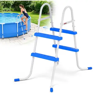 Heavy Duty Steel Frame Swimming Pool Ladder for Above Ground Pools, 2-Step Double-Sided Pool Stairs for 33.5" Height Pools, 450lbs Capacity with Anti-Slip Rubber  & Wide Steps