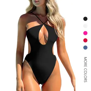 Danedvi Women's 1-Piece Swimsuit - High Rise Swimwear, Sexy Plunge Neck, Cutout Back, Criss Cross Straps, Swimsuit for Women