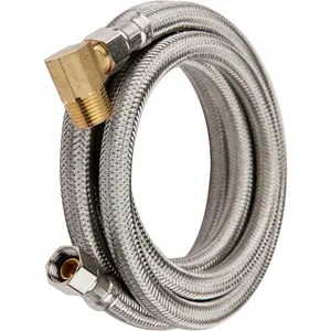 Efield Premium Stainless Steel Dishwasher Hose - 6 FT Length Burst Proof Water Hose stainless Steel 3/8 Werken x 3/8 with Attached 90 Degree Elbow Mip,(HOSE012)