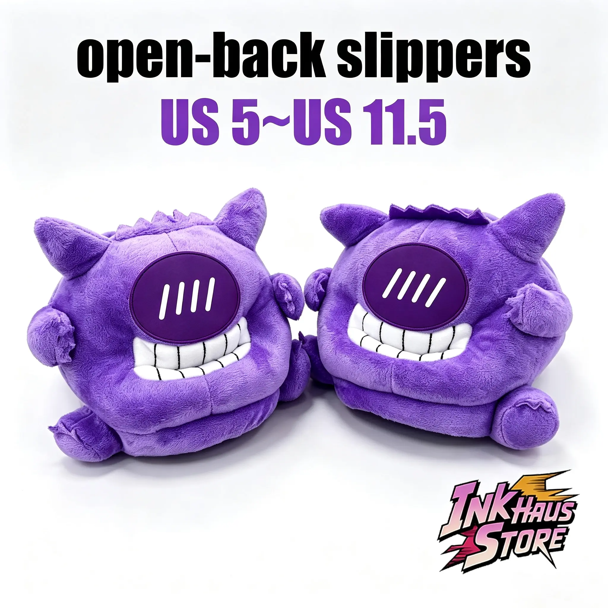 Inkhausstore-Inkvaultarchive Purple Monster Face Plush Slippers Winter Warm Closed Toe Indoor House Slippers