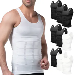 3-1 PACK Men Soft Tank,Men Lightweight Compression Shirt Tummy Control Workout Tank Tops Shapewear Menswear Body Shaper Breathable Elastic Soft Stretchy Shirt Suits Athletic Activewear,Men's Casual Round Neck Sleeveless Tank