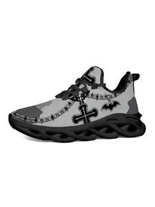 Unisex Cold Cross Print Sneakers, Lace Up Sneakers, Casual All-Season Textile Sports Shoes, Eva Sole, Anti-Slip, Comfortable Mesh, Halloween Style