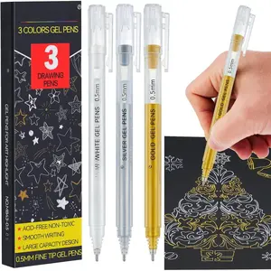 White Gel Pens, 0.5mm Extra Fine Point Opaque Archival Ink Pen for Black Paper Drawing, Art Highlight, Illustration,  Journaling, Card Making & DIY Projects, 3 Pack