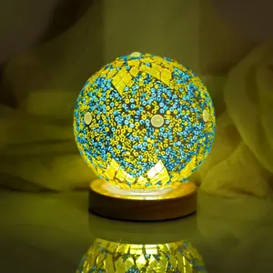 Turkish Table lamp (D:4.7" x H:5.2"),Mosaic Glass Lamps with Wooden Base, Bohemian Tiffany Bedside Lamps, USB Power Moroccan Lantern for Living Room Halloween Decorations (Morocco - Green, Morocco)