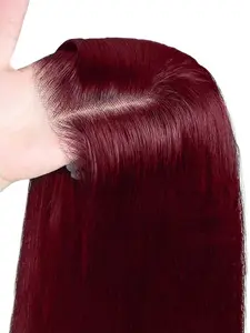 Ready To Wear 5X5 Glueless HD Lace Front Wig Human Hair Wig 180% Density 99J Burgundy Color Bone Straight Hair Pre-Plucked Hairline And Baby Hair No Glue For Women Lace Frontal Wig Glueless Human Wigs Preplucked Wig