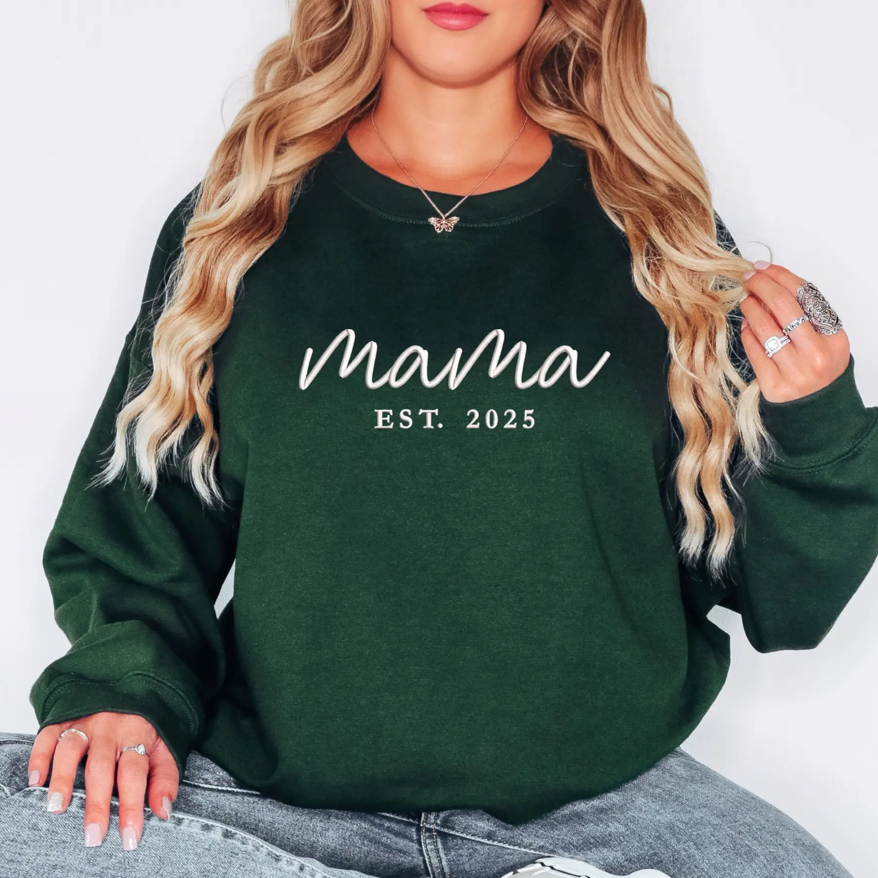 Mama Established 2025 Embroidered Sweater | Unisex Crewneck Sweatshirt | Custom Name & Year | Gifts for Mothers | Personalized Sweater