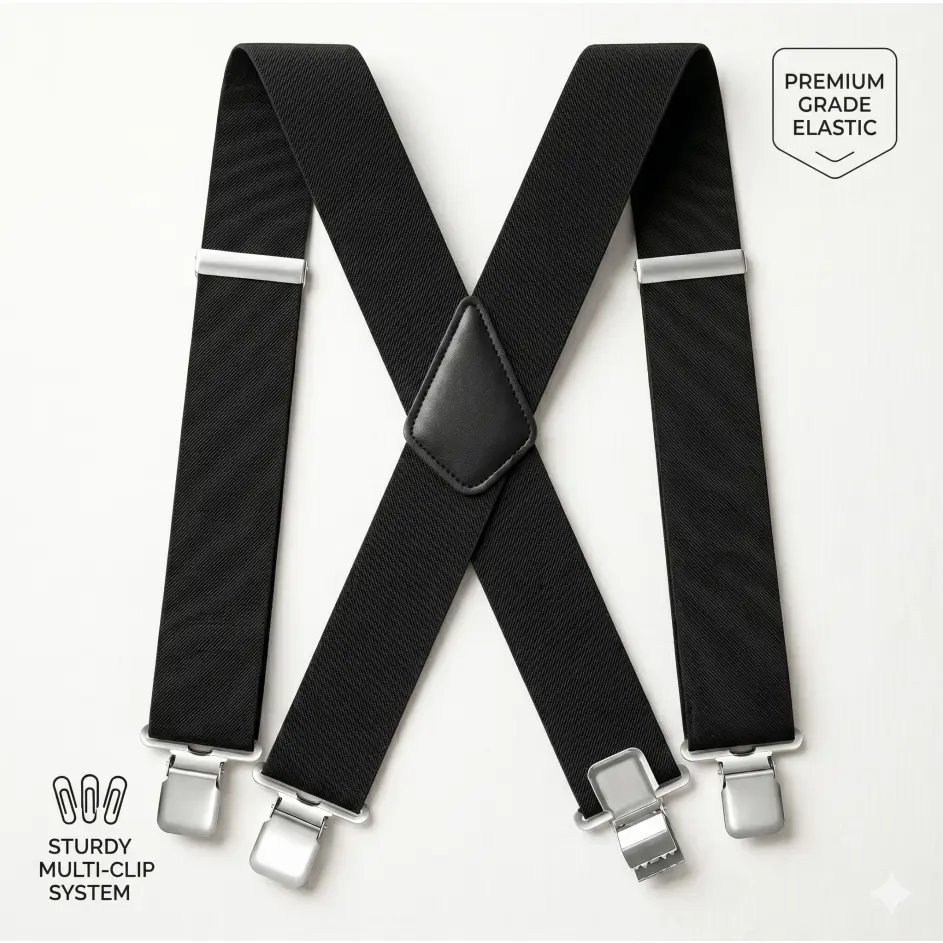 Men's Heavy Duty X-Back Suspenders, 2-in Wide Elastic Straps with Sturdy Metal Clips, Adjustable for Work, Construction & Outdoor Use