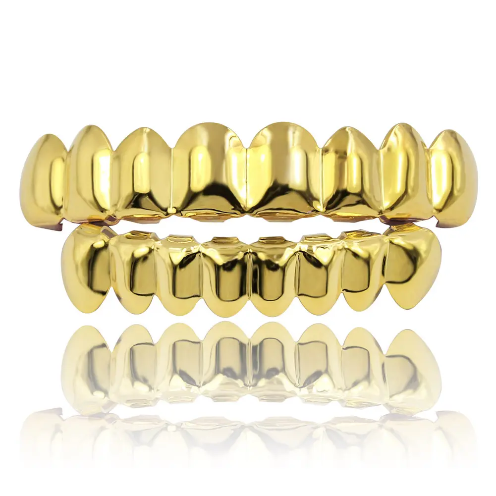 HIPHOP Hip Hop Gold Braces Upper Teeth 8 Lower Teeth 8 Teeth Braces Smooth Shine