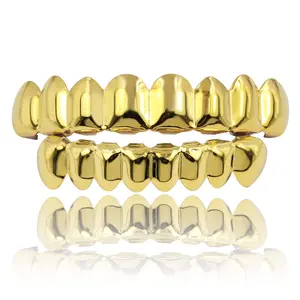 HIPHOP Hip Hop Gold Braces Upper Teeth 8 Lower Teeth 8 Teeth Braces Smooth Shine