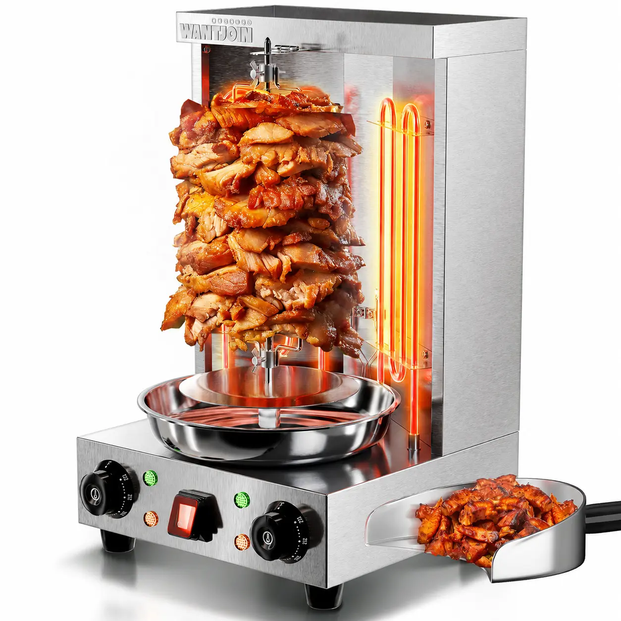WantJoin Shawarma Grill Machine - 22 LBS Electric Vertical Rotisserie w/ 2 Burners and Shovel for Doner Kebab, Chicken, Beef | Stainless Steel | 122°F to 572°F Temp | for Home & Commercial Use, 2520W