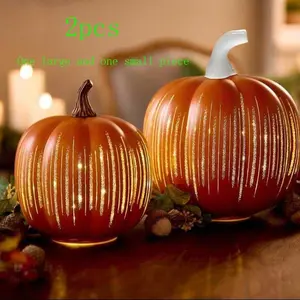 Flickering LED Pumpkin Light, Starry Night Glass Pumpkin Lamp, Lighted Lantern, Timer Function, Bedroom Hallway Decoration, Set of 1, Glowing Halloween Decor