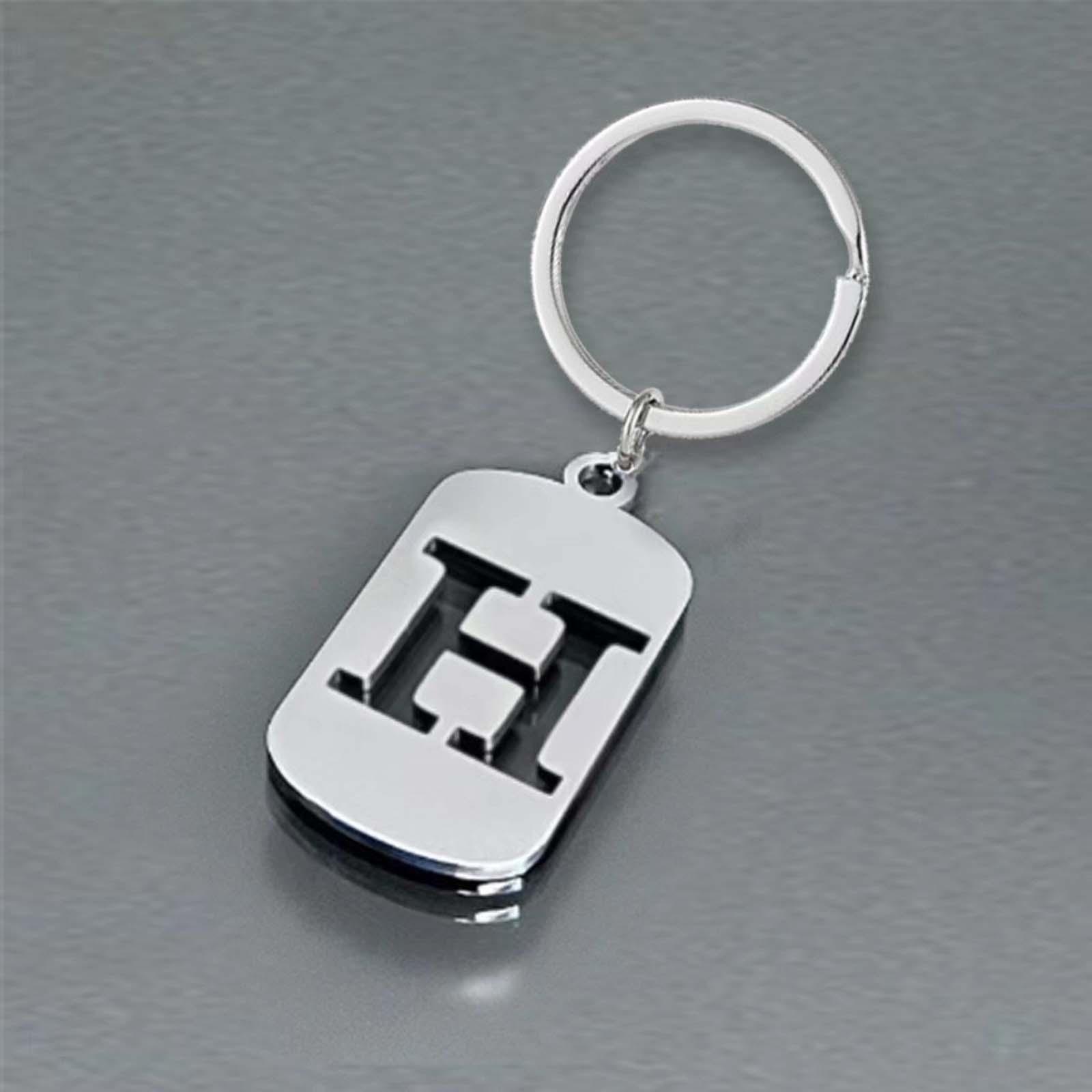 Initials keychain, titanium steel, fashionable men's and women's couple, 26-letter square engraved pendant, backpack charm