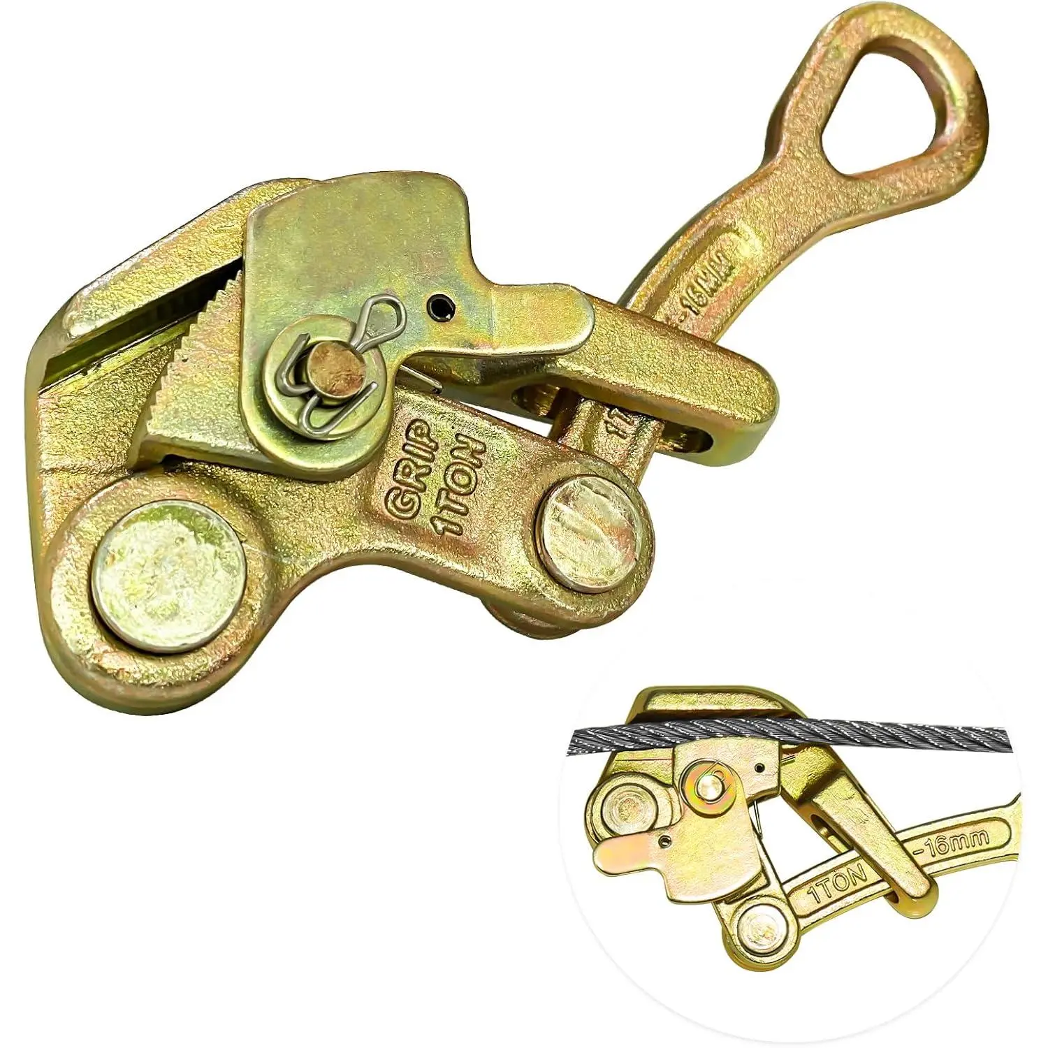 1-Ton (2200 lb) Alloy Steel Wire Rope Puller, Compact Durable Jaw Tool with Anti-Slip Jaws & Swing Latch, Max Load 1t for 2.5-16 mm Steel Cables, Safety-Focused Multifunctional Pulling Tightening Tool for Agriculture